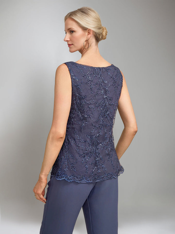 3 Morceaux Scoop Sans Manches La Longueur du SolTailleurs-pantalons pour mère de la mariée avec veste