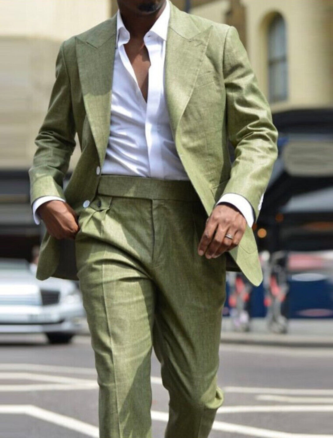 Costumes 2 Pièces en Lin de Couleur Unie à Simple Boutonnage et Deux Boutons pour Hommes, Coupe Ajustée