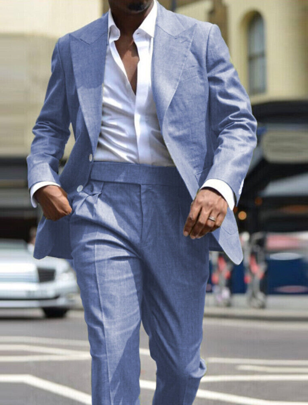 Costumes 2 Pièces en Lin de Couleur Unie à Simple Boutonnage et Deux Boutons pour Hommes, Coupe Ajustée