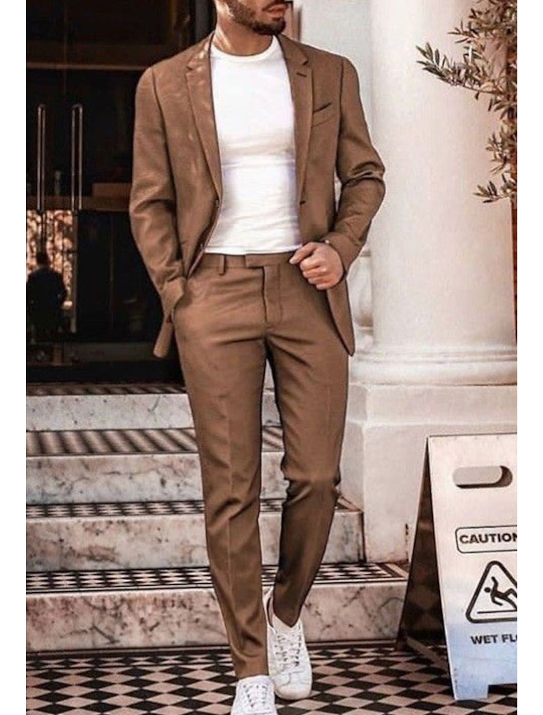 Costumes 2 Pièces en Lin de Couleur Unie à Simple Boutonnage et Deux Boutons pour Hommes, Coupe Ajustée