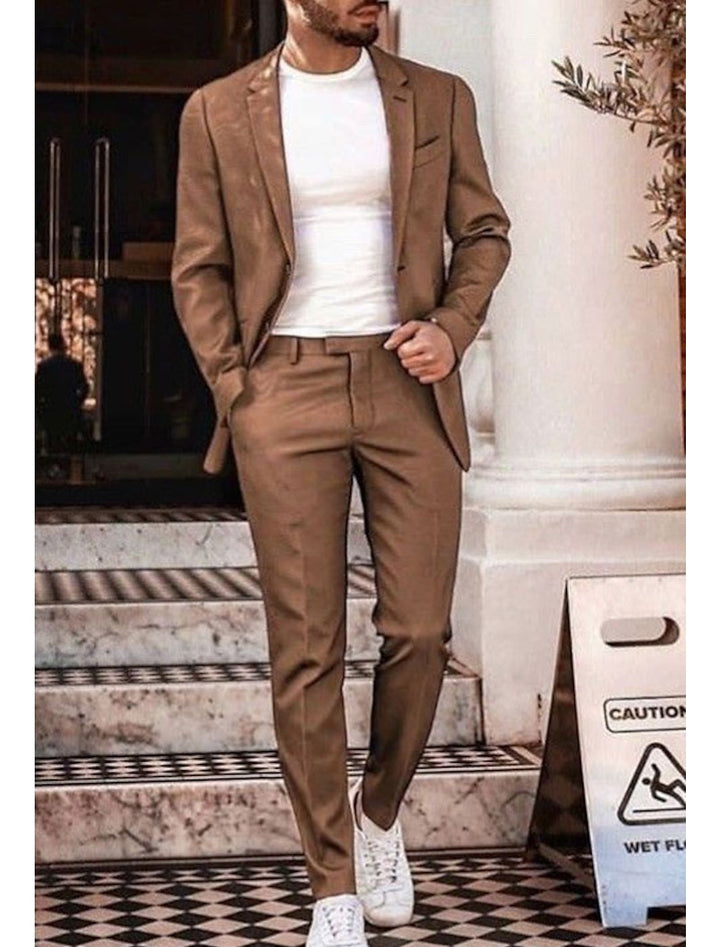 Costumes 2 Pièces en Lin de Couleur Unie à Simple Boutonnage et Deux Boutons pour Hommes, Coupe Ajustée