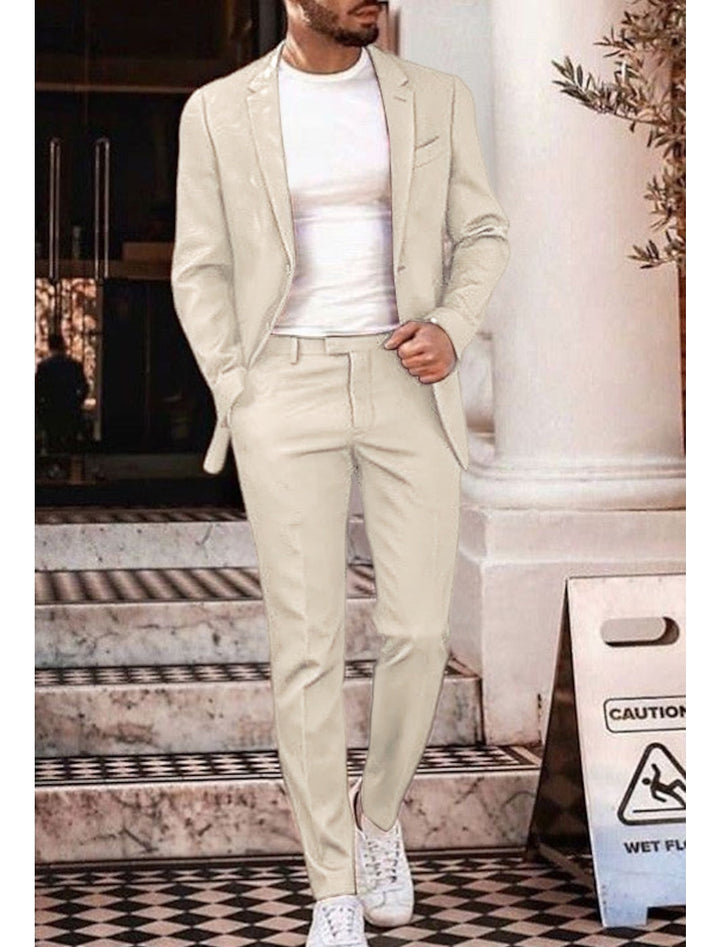 Costumes 2 Pièces en Lin de Couleur Unie à Simple Boutonnage et Deux Boutons pour Hommes, Coupe Ajustée