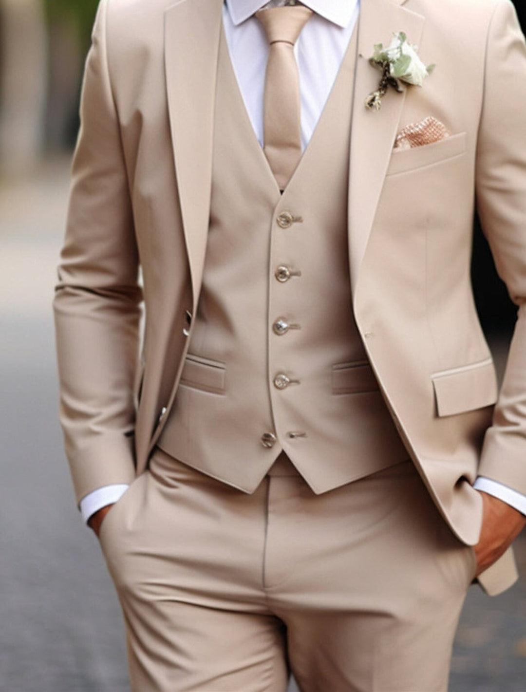 Costumes de Mariage 3 Pièces pour Hommes, Coupe Ajustée, Simple Boutonnage, Deux Boutons, Couleur Unie