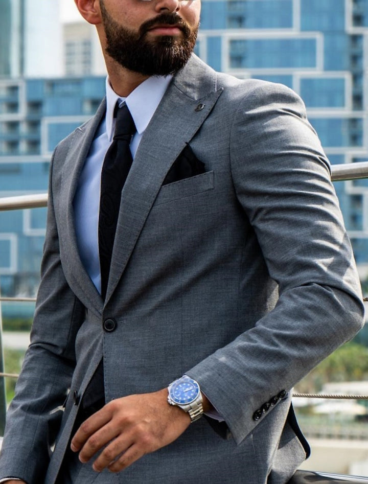 Costumes de Mariage 2 Pièces pour Hommes, Coupe Ajustée, Simple Boutonnage, Deux Boutons, Couleur Unie