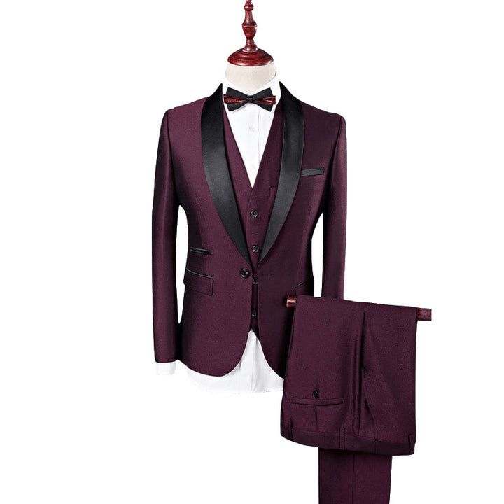 Costumes de Mariage 3 Pièces pour Hommes, Coupe Ajustée, Simple Boutonnage, Couleur Unie, Bordeaux, Blanc, Bleu