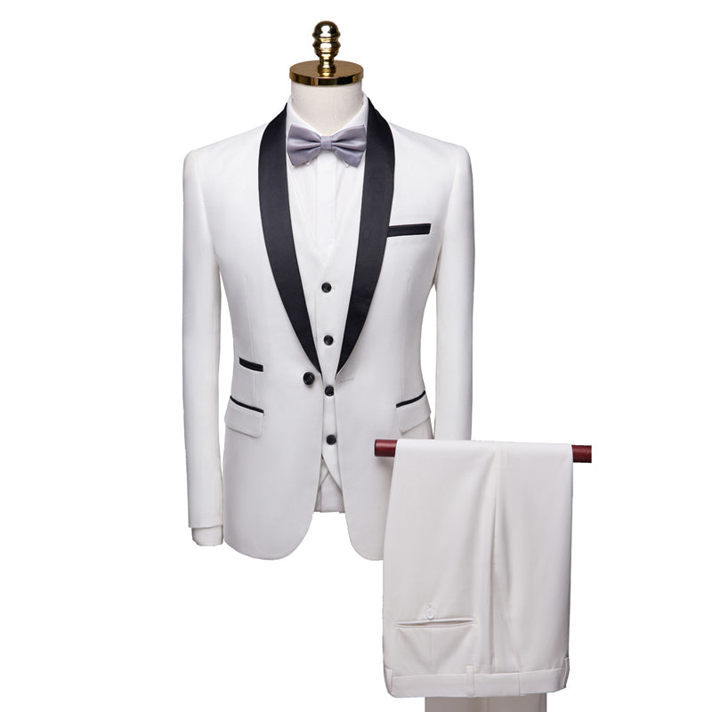 Costumes de Mariage 3 Pièces pour Hommes, Coupe Ajustée, Simple Boutonnage, Couleur Unie, Bordeaux, Blanc, Bleu