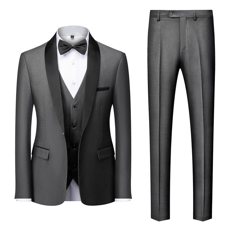Costumes de Mariage 3 Pièces pour Hommes, Coupe Ajustée, Simple Boutonnage, Couleur Unie, Bleu Bordeaux Gris Rouge Noir
