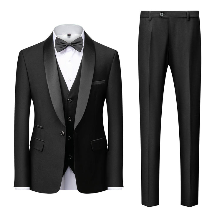 Costumes de Mariage 3 Pièces pour Hommes, Coupe Ajustée, Simple Boutonnage, Couleur Unie, Bleu Bordeaux Gris Rouge Noir