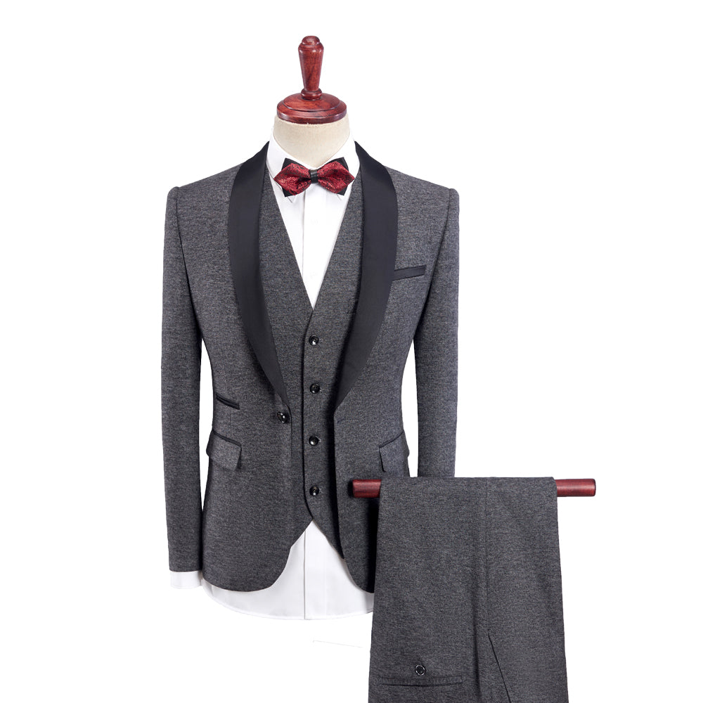 Costumes de Mariage 3 Pièces pour Hommes, Coupe Ajustée, Simple Boutonnage, Couleur Unie, Kaki, Bordeaux, Bleu, Gris, Noir