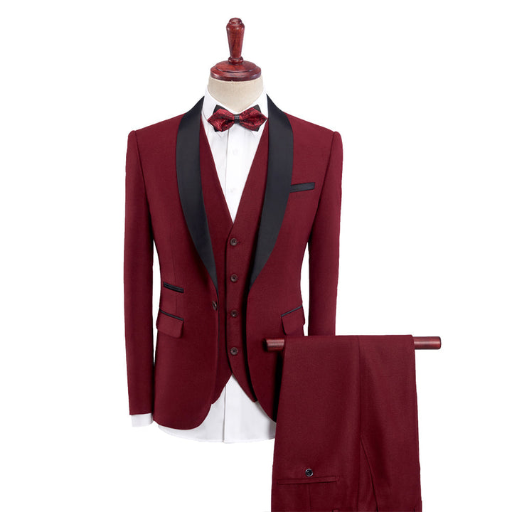 Costumes de Mariage 3 Pièces pour Hommes, Coupe Ajustée, Simple Boutonnage, Couleur Unie, Kaki, Bordeaux, Bleu, Gris, Noir