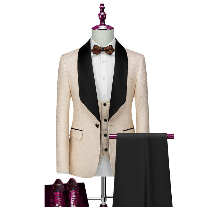 Costumes de Mariage 3 Pièces à Motifs pour Hommes, Coupe Ajustée, Simple Boutonnage, Un Bouton, Rose Champagne, Rouge, Blanc, Noir