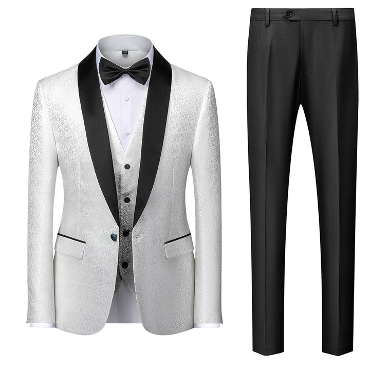 Costume 3 Pièces Imprimé Rouge Bleu Noir Blanc pour Homme, Coupe Ajustée, Simple Boutonnage, Un Bouton, pour Bal de Promo
