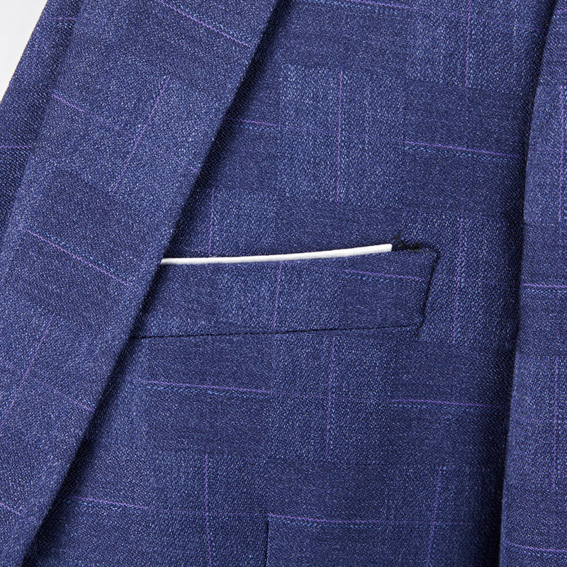 Costumes de Mariage à Carreaux 3 Pièces Bleu Bordeaux Noir pour Hommes, Coupe Ajustée, Simple Boutonnage, Un Bouton