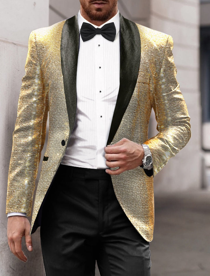 Veste de Soirée à Paillettes à Un Bouton et à Simple Boutonnage pour Homme, Coupe Ajustée, Couleur Or, Rouge, Bleu, Argent