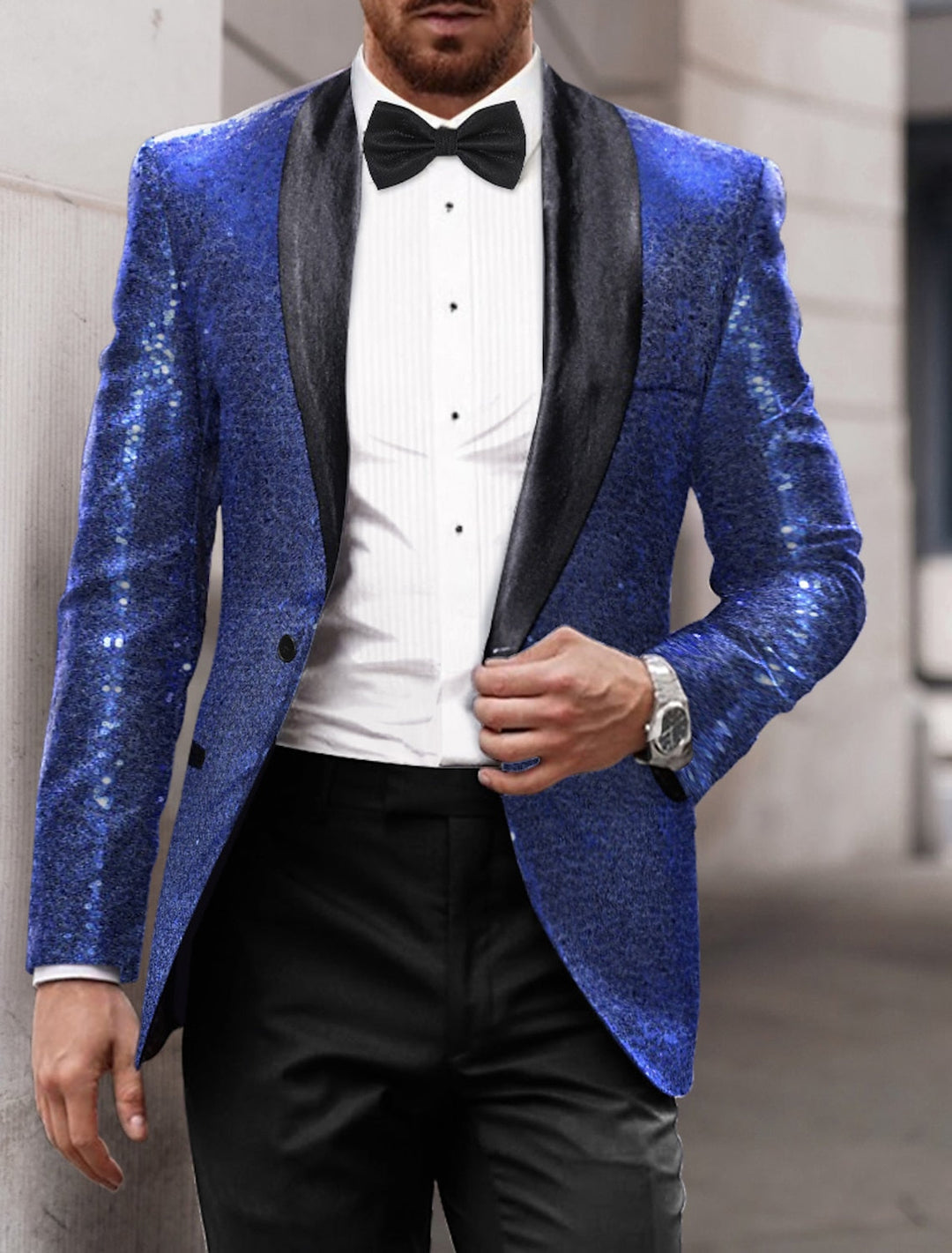 Veste de Soirée à Paillettes à Un Bouton et à Simple Boutonnage pour Homme, Coupe Ajustée, Couleur Or, Rouge, Bleu, Argent