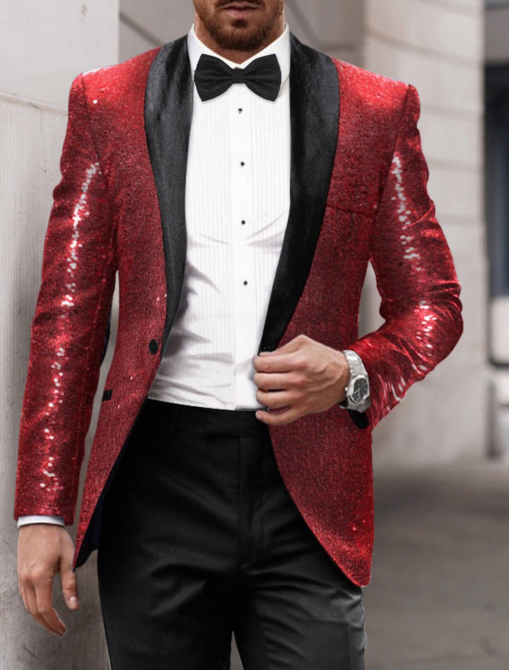 Veste de Soirée à Paillettes à Un Bouton et à Simple Boutonnage pour Homme, Coupe Ajustée, Couleur Or, Rouge, Bleu, Argent