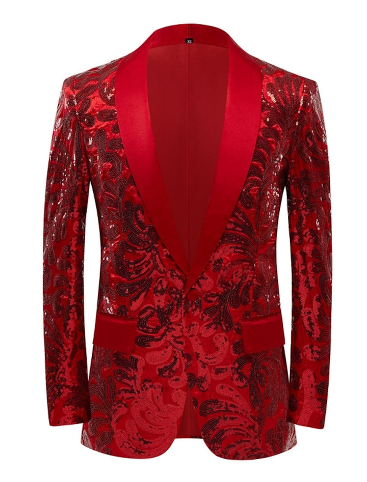Veste de Soirée à Paillettes à Un Bouton et à Simple Boutonnage pour Homme, Coupe Ajustée, Rouge, Or, Vert