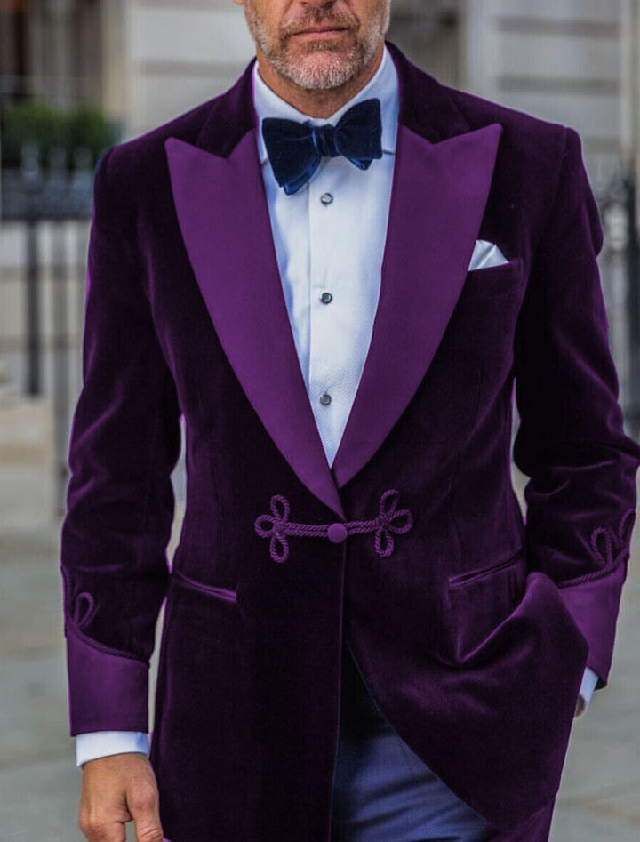 Veste Habillée en Velours à Un Bouton et à Simple Boutonnage pour Homme, Coupe Ajustée, Verte, Rouge, Bleue, Rose, Violette