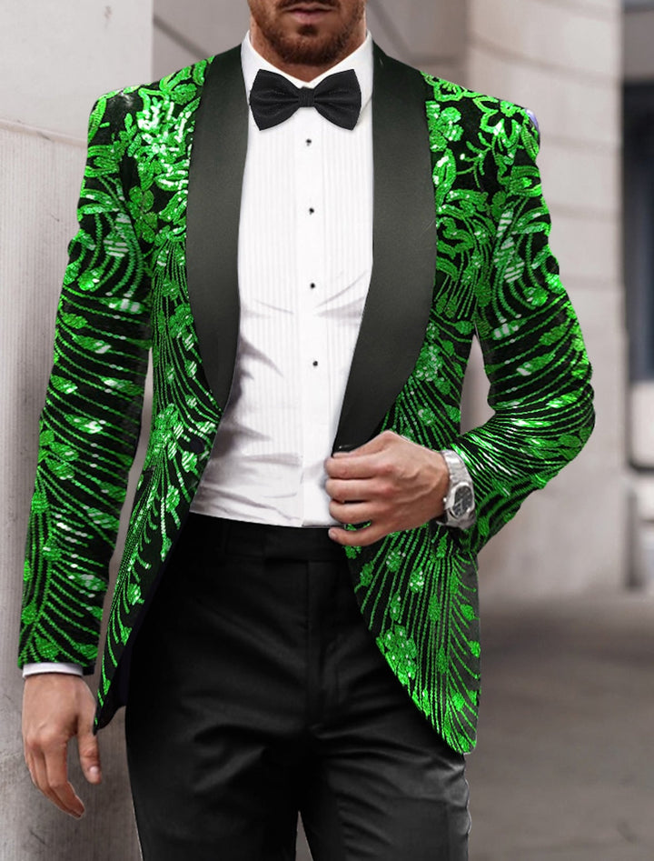 Veste De Soirée À Paillettes, Coupe Ajustée, Simple Boutonnage, Or, Rouge Et Vert, Pour Homme