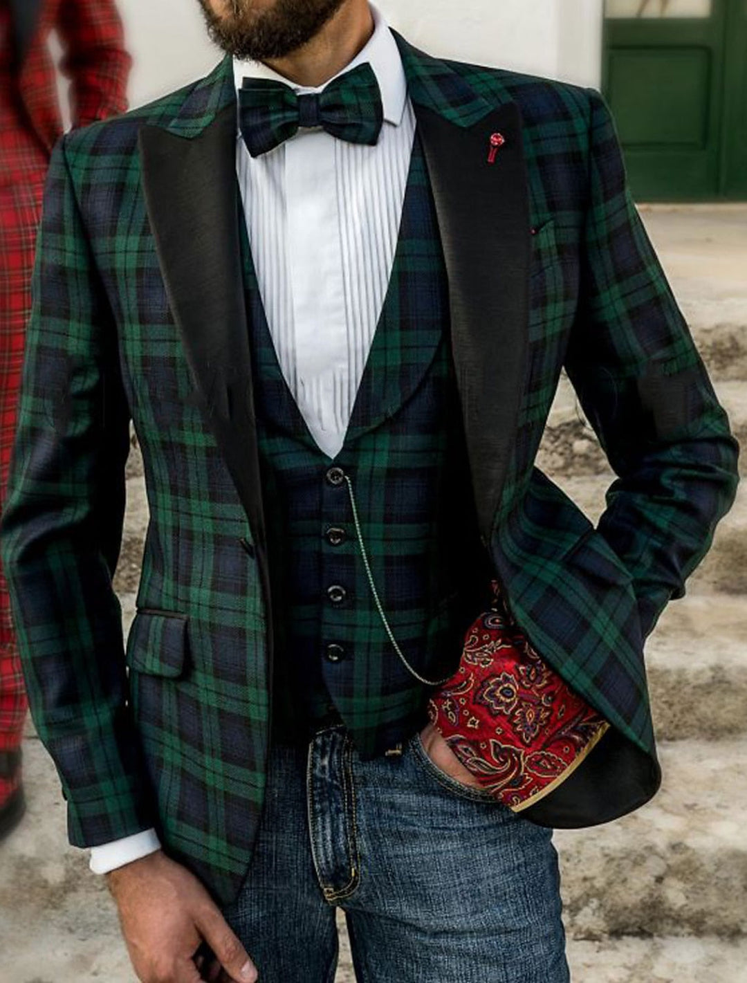 Veste Décontractée à Carreaux à Deux Boutons et à Coupe Ajustée pour Homme, Verte