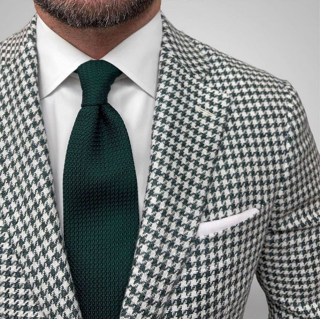 Veste Décontractée à Deux Boutons et à Boutonnage Simple pour Homme, Coupe Ajustée, Vert, Rouge et Marron, Motif Pied-De-Poule