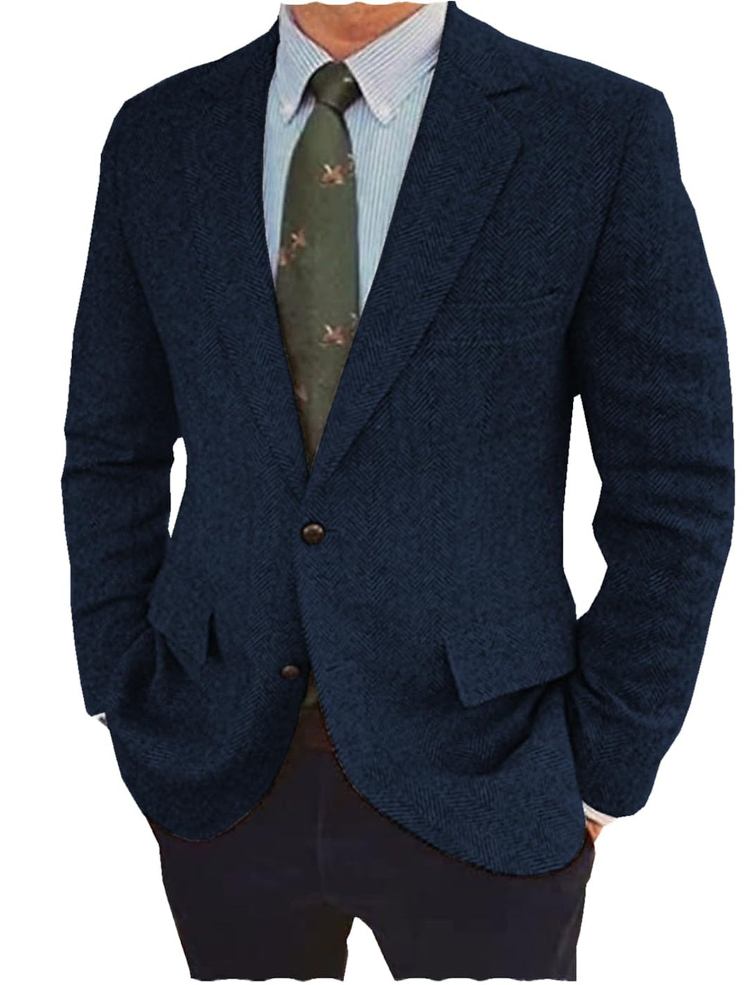 Veste Décontractée en Tweed Marron Bleu pour Homme, Coupe Ajustée, Simple Boutonnage, Deux Boutons