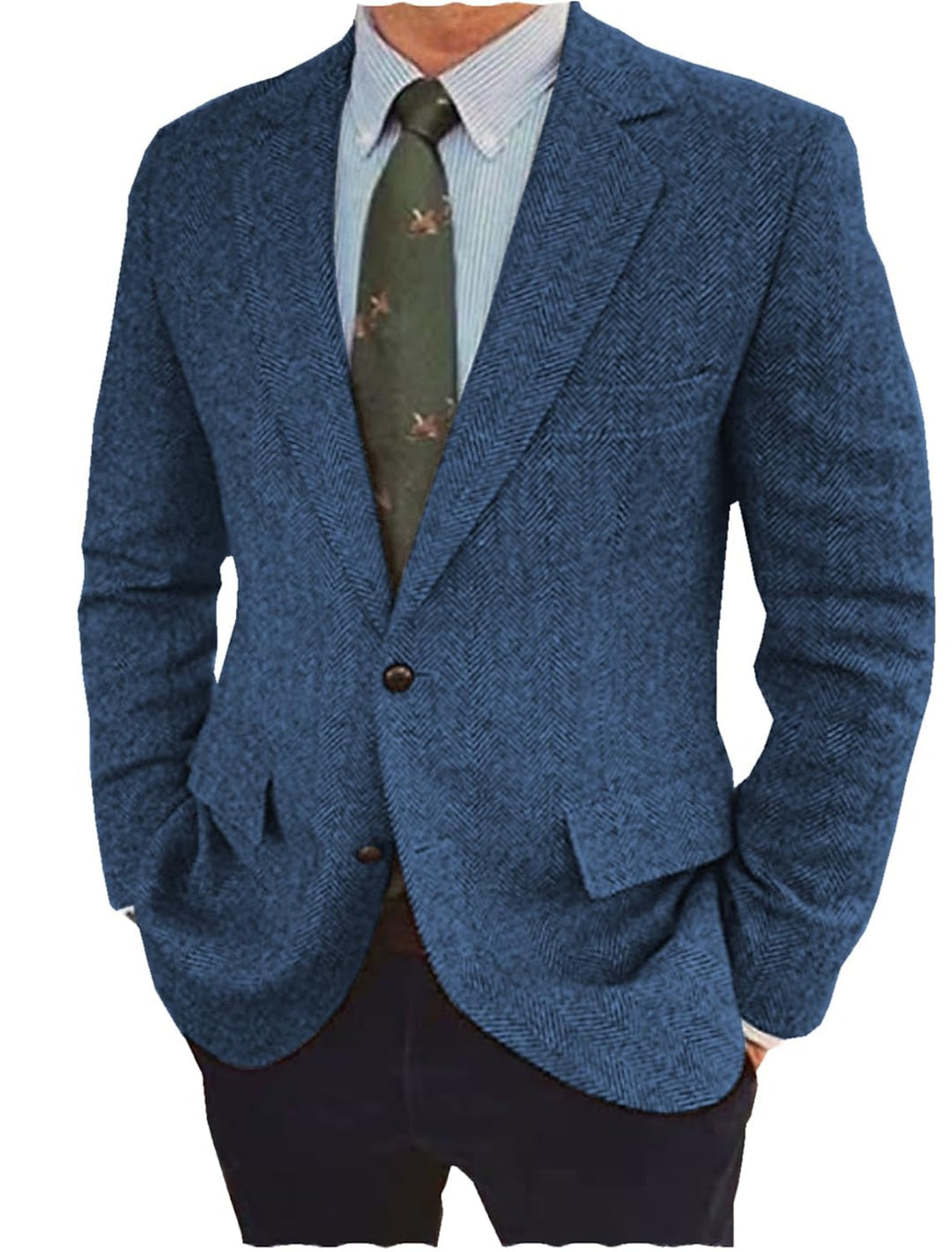 Veste Décontractée en Tweed Marron Bleu pour Homme, Coupe Ajustée, Simple Boutonnage, Deux Boutons