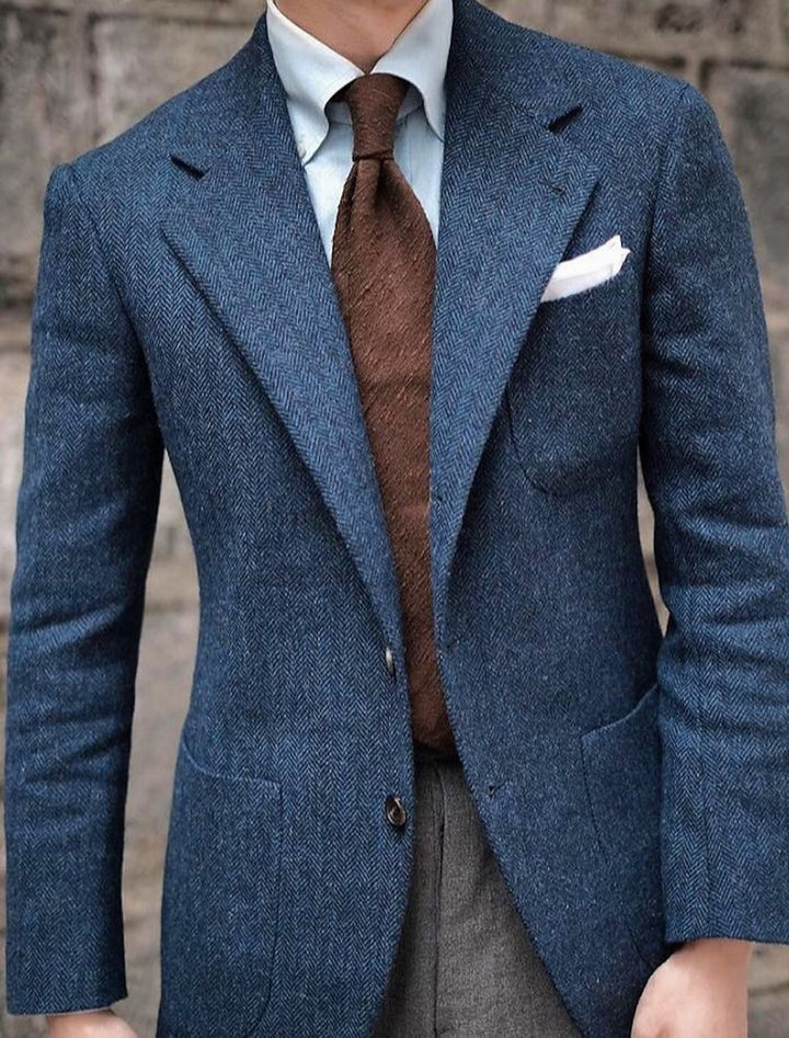 Veste Décontractée en Tweed à Deux Boutons et Coupe Ajustée pour Homme