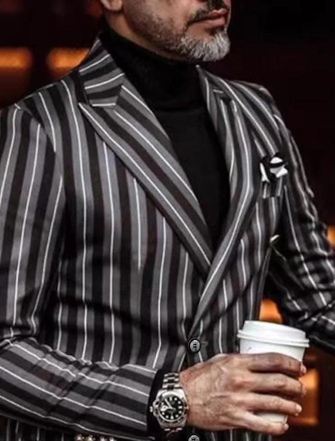 Veste Décontractée à Rayures à Quatre Boutons et à Double Boutonnage pour Homme, Coupe Ajustée