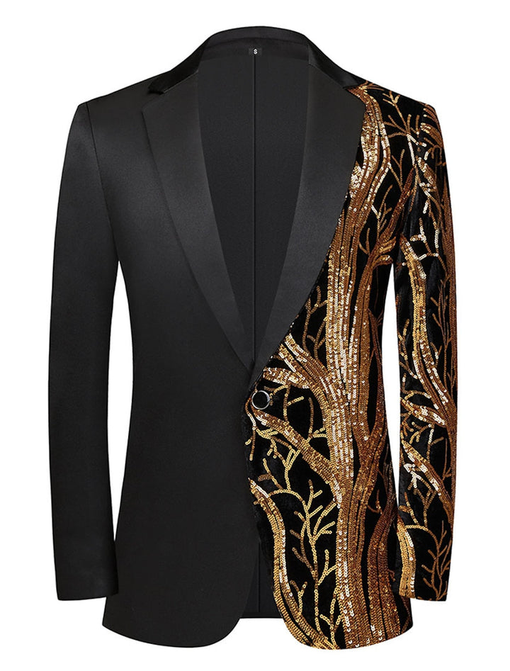 Veste de Soirée à Paillettes à Un Bouton et à Simple Boutonnage pour Homme, Coupe Ajustée et Rouge Doré