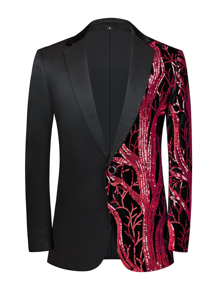 Veste de Soirée à Paillettes à Un Bouton et à Simple Boutonnage pour Homme, Coupe Ajustée et Rouge Doré