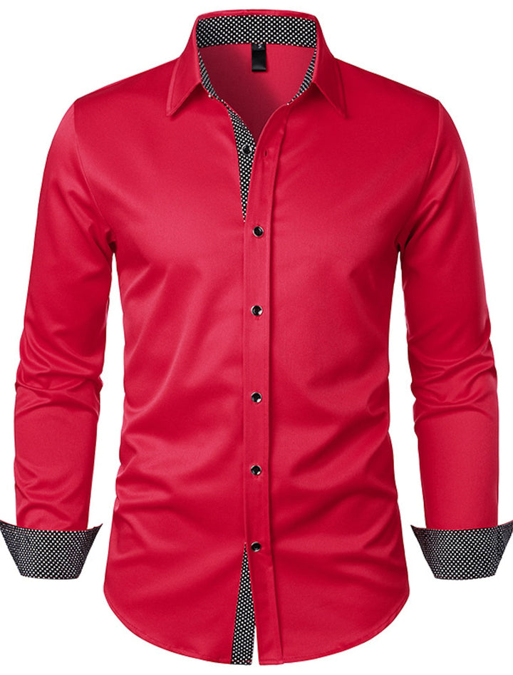 Chemise Classique à Manches Longues pour Homme, Couleur Unie, Blanche, Rouge et Noire