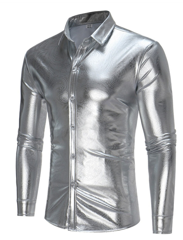 Chemise Imprimée à Manches Longues pour Homme, Couleur Or, Argent et Noir