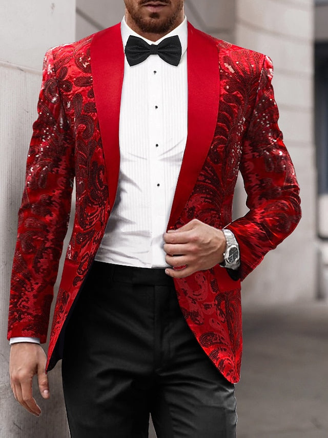 Veste de Soirée à Paillettes à Un Bouton et à Coupe Ajustée pour Homme