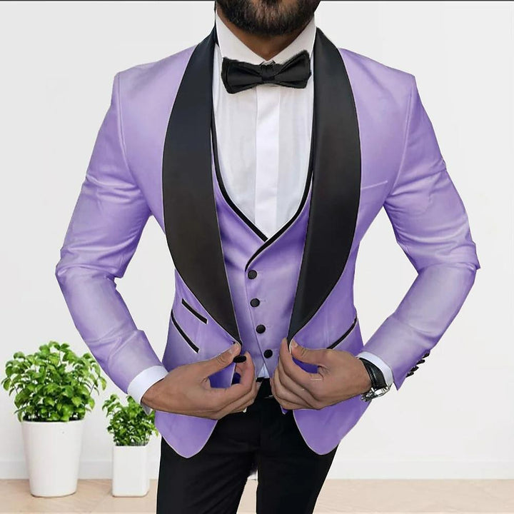 Costumes de Fête 3 Pièces pour Hommes, Coupe Ajustée, Couleur Unie, Simple Boutonnage, Un Bouton, Couleur Champagne Blanc Gris