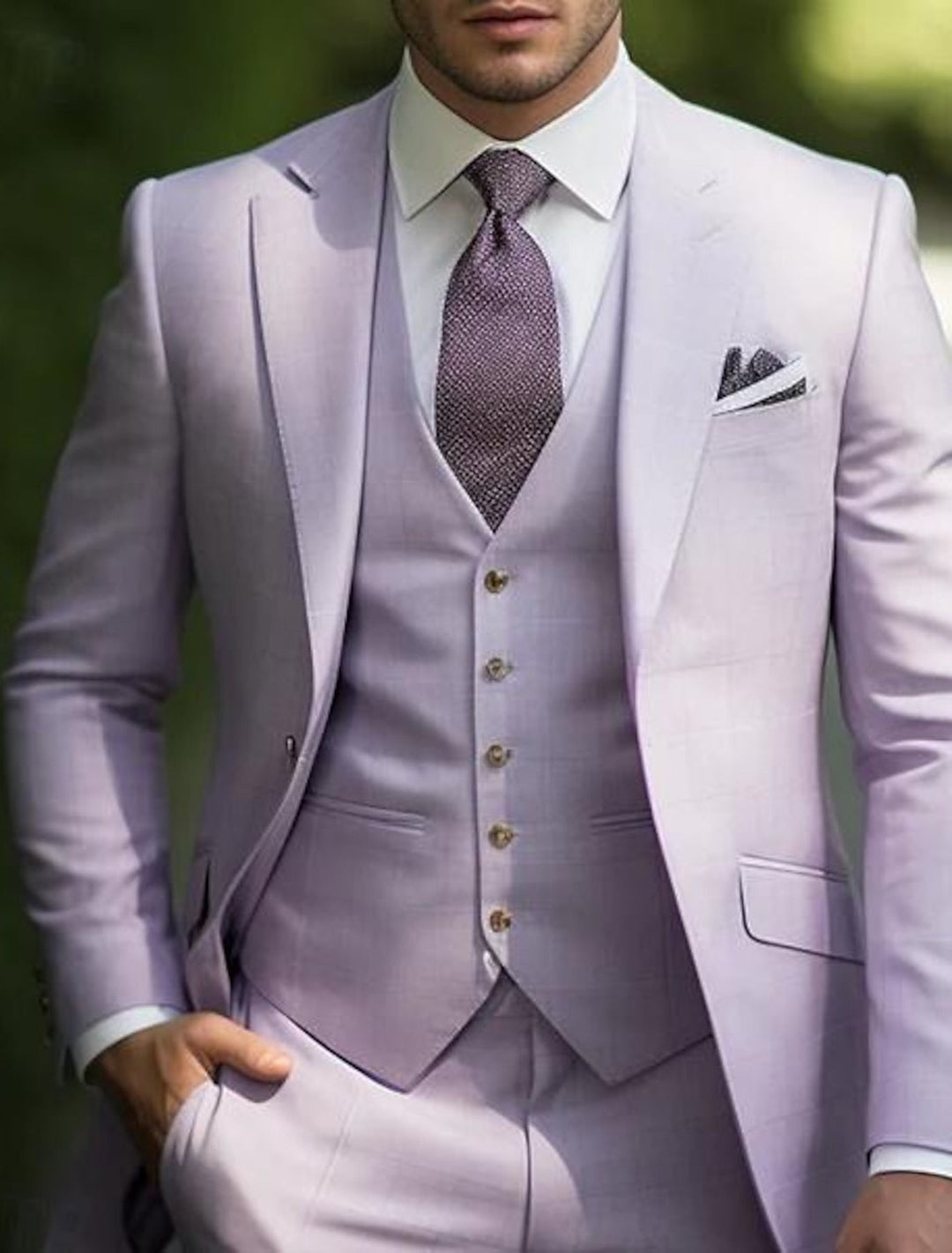 Costumes de Mariage 3 Pièces pour Hommes, Coupe Ajustée, Simple Boutonnage et Un Bouton