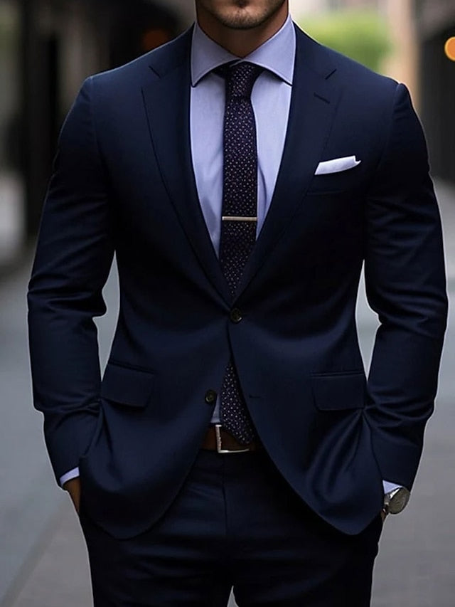 Costumes de Mariage 2 Pièces pour Hommes, Coupe Ajustée, Simple Boutonnage, Deux Boutons