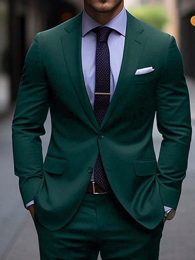 Costumes de Mariage 2 Pièces pour Hommes, Coupe Ajustée, Simple Boutonnage, Deux Boutons