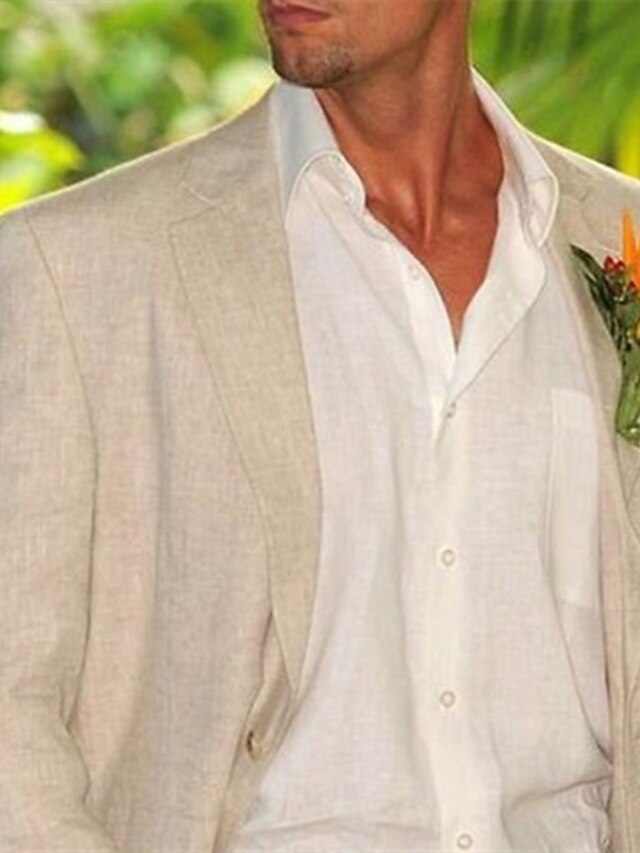 Costumes 2 Pièces en Lin à Coupe Ajustée pour Hommes, à Simple Boutonnage et à Deux Boutons