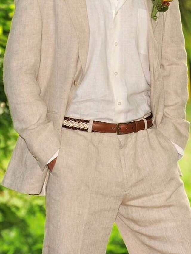 Costumes 2 Pièces en Lin à Coupe Ajustée pour Hommes, à Simple Boutonnage et à Deux Boutons