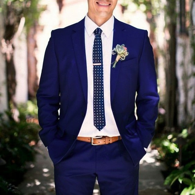 Costumes de Mariage 2 Pièces pour Hommes, Coupe Ajustée, Simple Boutonnage, Deux Boutons