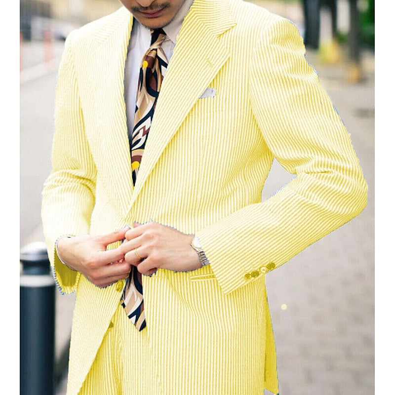 Costumes de Mariage de Plage Printemps Été 2 Pièces pour Hommes Coupe Ajustée Simple Boutonnage Deux Boutons