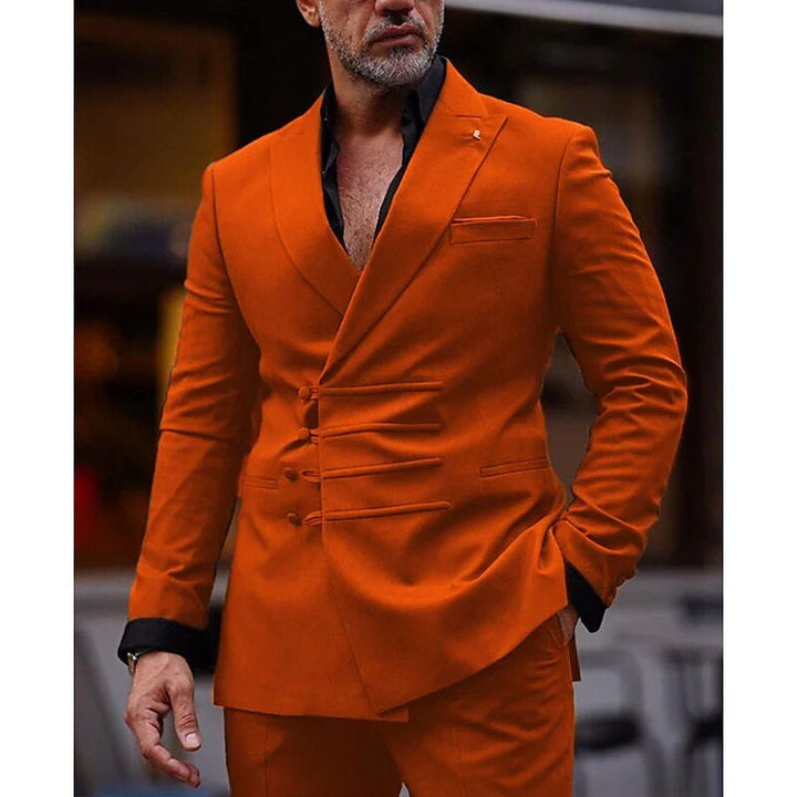 Costume de Mariage 2 Pièces pour Homme, Coupe Ajustée, Croisé, Six Boutons, Couleur Unie