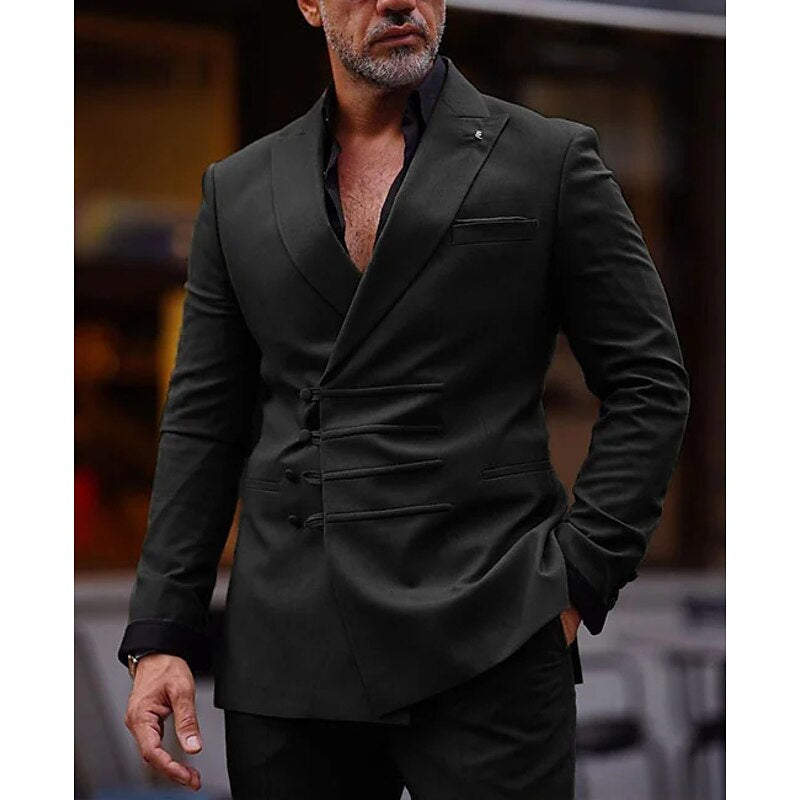 Costume de Mariage 2 Pièces pour Homme, Coupe Ajustée, Croisé, Six Boutons, Couleur Unie