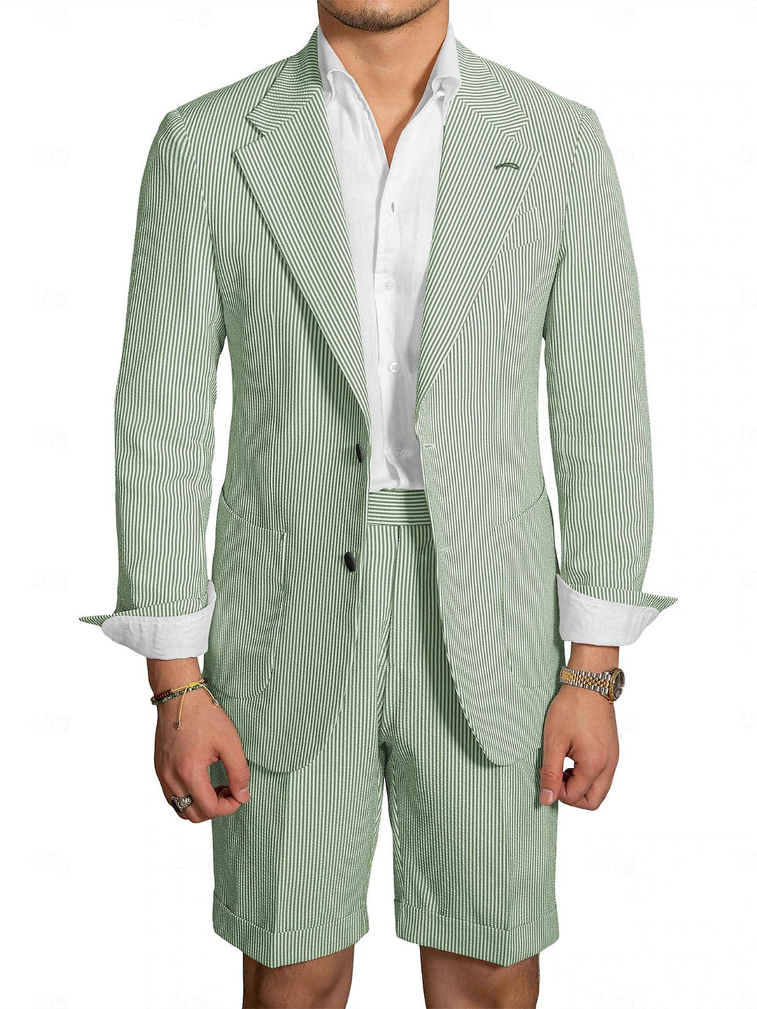 Short de Mariage Ajusté pour Homme, Simple Boutonnage, Deux Boutons, Rayé, 2 Pièces