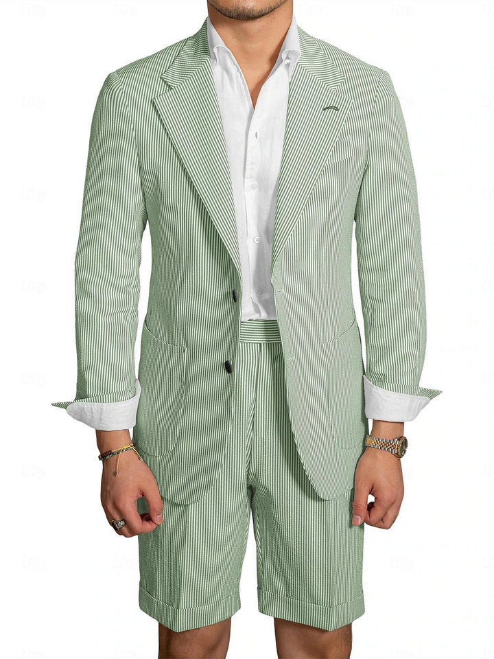 Short de Mariage Ajusté pour Homme, Simple Boutonnage, Deux Boutons, Rayé, 2 Pièces