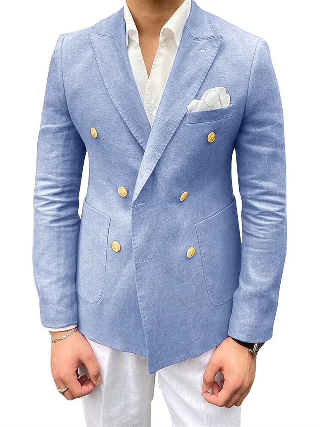 Veste Blazer en Lin pour Homme, Coupe Ajustée, Croisée, Six Boutons