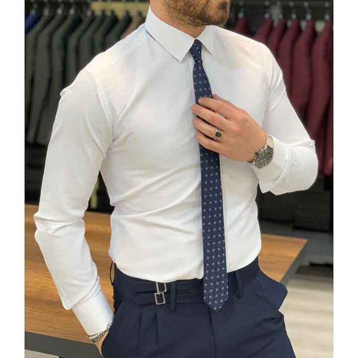 Chemise Blanche pour Homme, Coupe Standard, Manches Longues, Couleur Unie