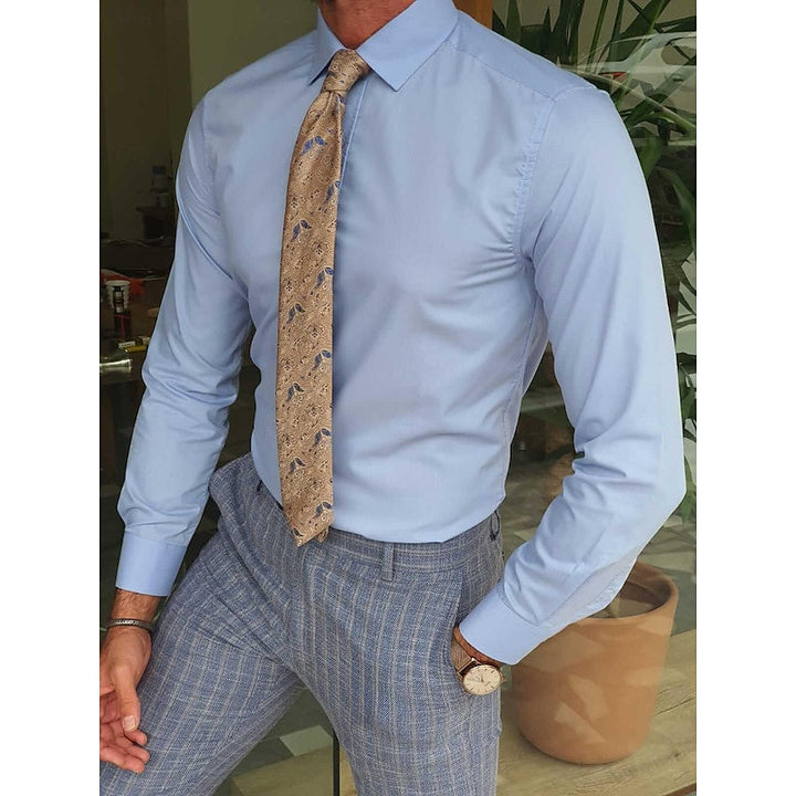 Chemise Bleue pour Homme, Coupe Standard, Manches Longues, Couleur Unie