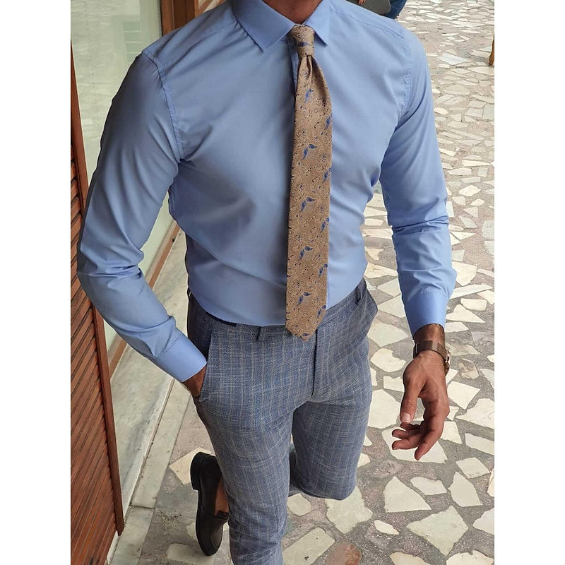 Chemise Bleue pour Homme, Coupe Standard, Manches Longues, Couleur Unie